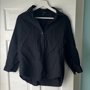 Chaps 100% Linen Black Button Up Shirt Petite